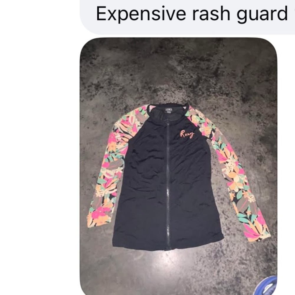2 Name Brand Rash Guards- Roxy Black Floral Rash Guard and Hurley Floral
